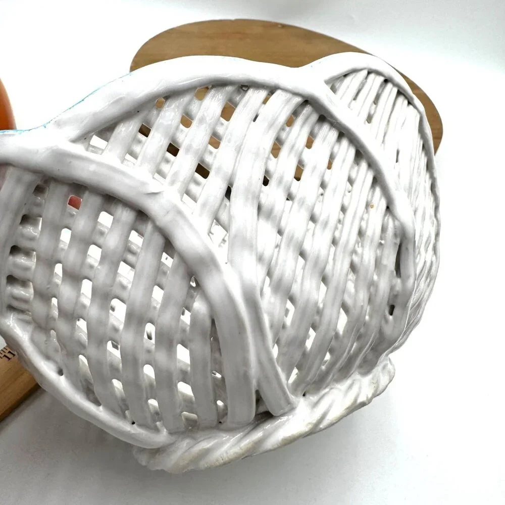 Handmade Oval Bowl Reticulated Lattice Ceramic Artist Signed Portugal Signed Ber